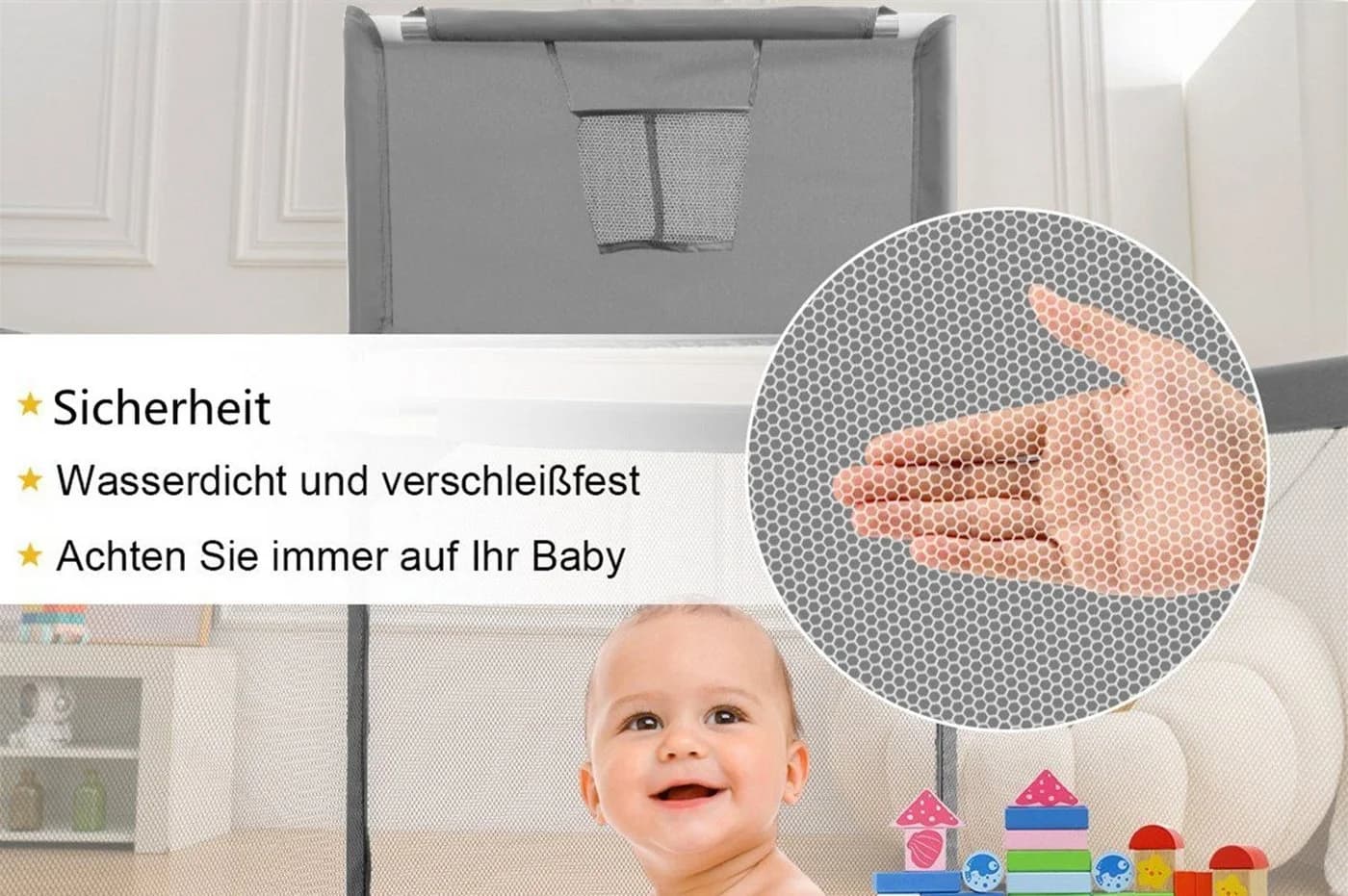 Comomy Laufgitter Baby Krabbelgitter 1-tlg. mit Basketball-Netz 128x66cm - Bild 4