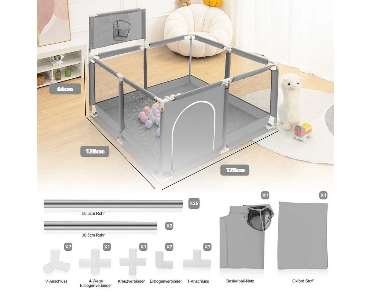 Comomy Laufgitter Baby Krabbelgitter 1-tlg. mit Basketball-Netz 128x66cm - Bild 5
