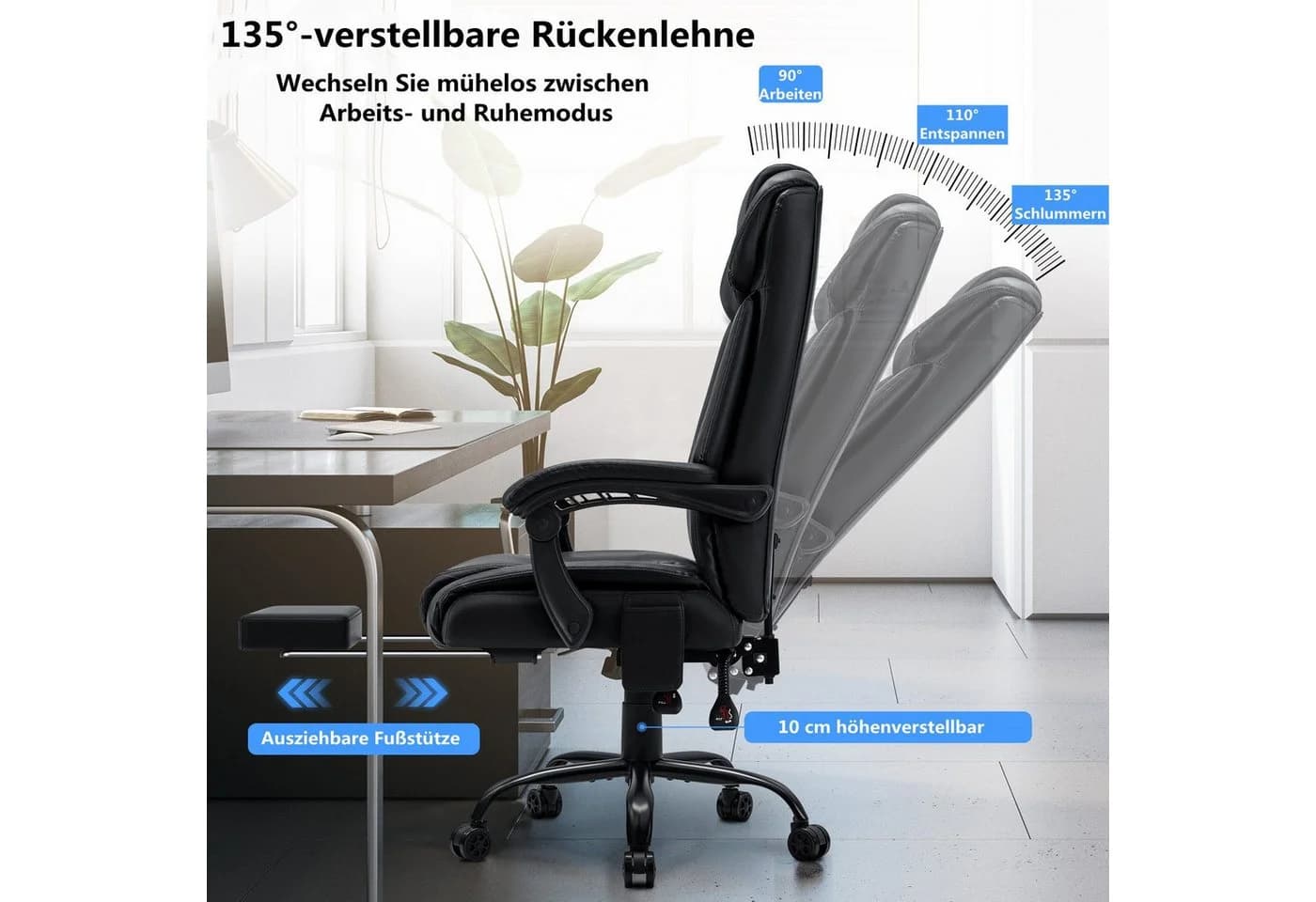 Insma Gaming-Stuhl (bis 180kg) Massage-Bürostuhl mit Heizfunktion, hoher Rückenlehne & Fußstütze - Bild 3