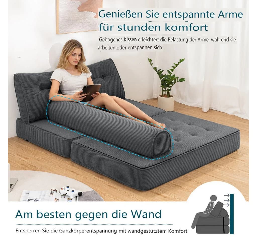 MECO Schlafsofa Faltbares Sofa-Bett 80x130x40 cm Grau