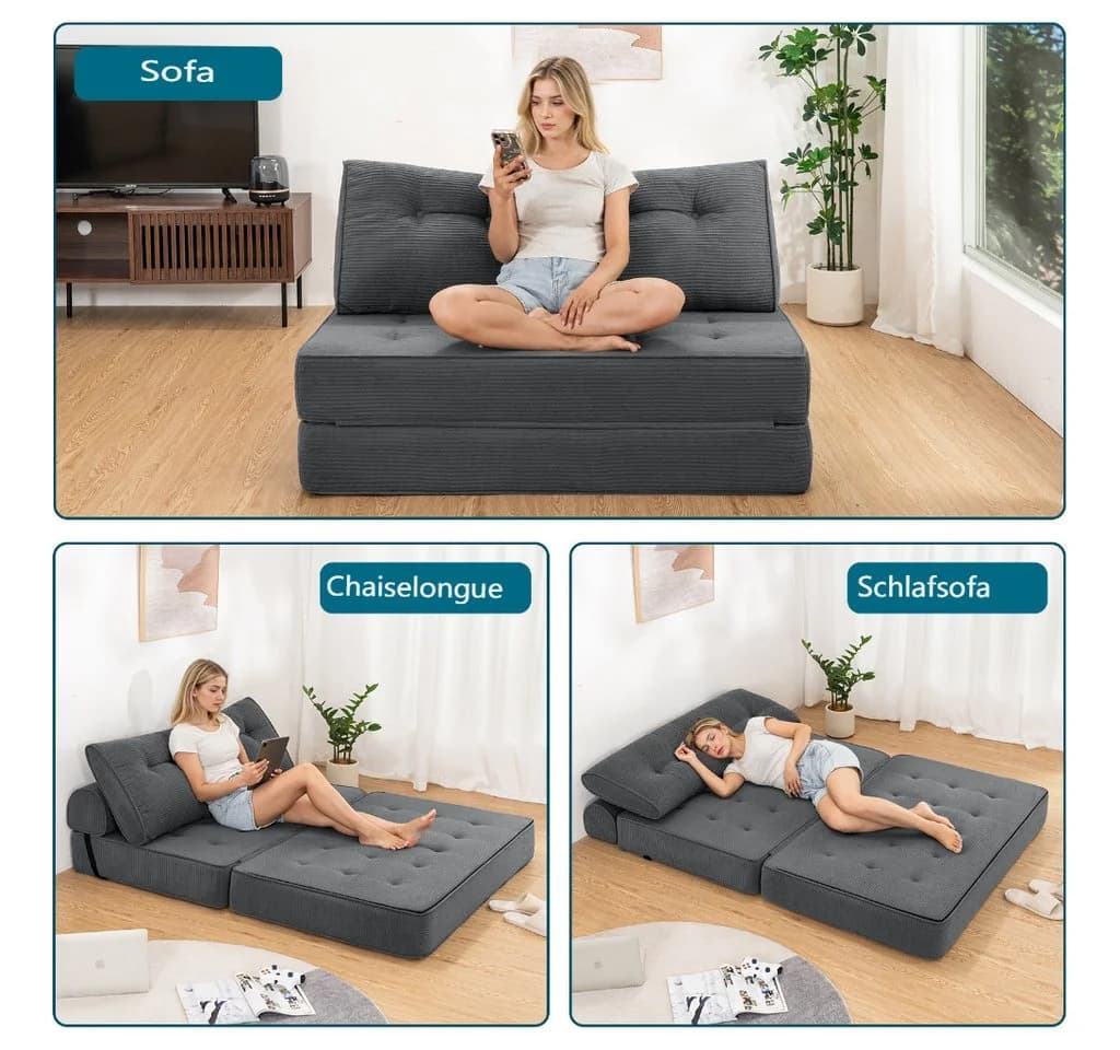 MECO Schlafsofa Faltbares Sofa-Bett 80x130x40 cm Grau - Bild 3