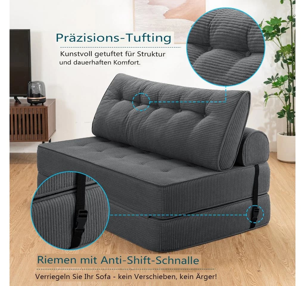 MECO Schlafsofa Faltbares Sofa-Bett 80x130x40 cm Grau - Bild 4