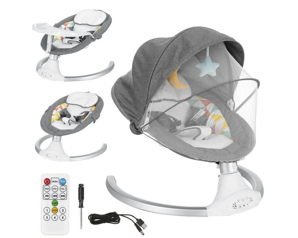 Insma Elektrische Babyschaukel 5 Gänge Weiß/Grau mit Esstisch und Musik - Bild 2