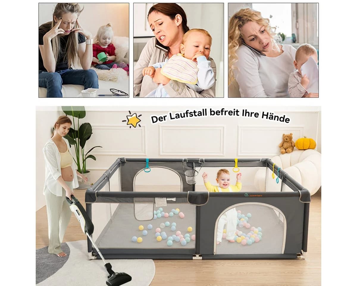 Comomy Laufgitter Kinder Absperrgitter Spielgitter Krabbelgitter mit bunten Kugeln