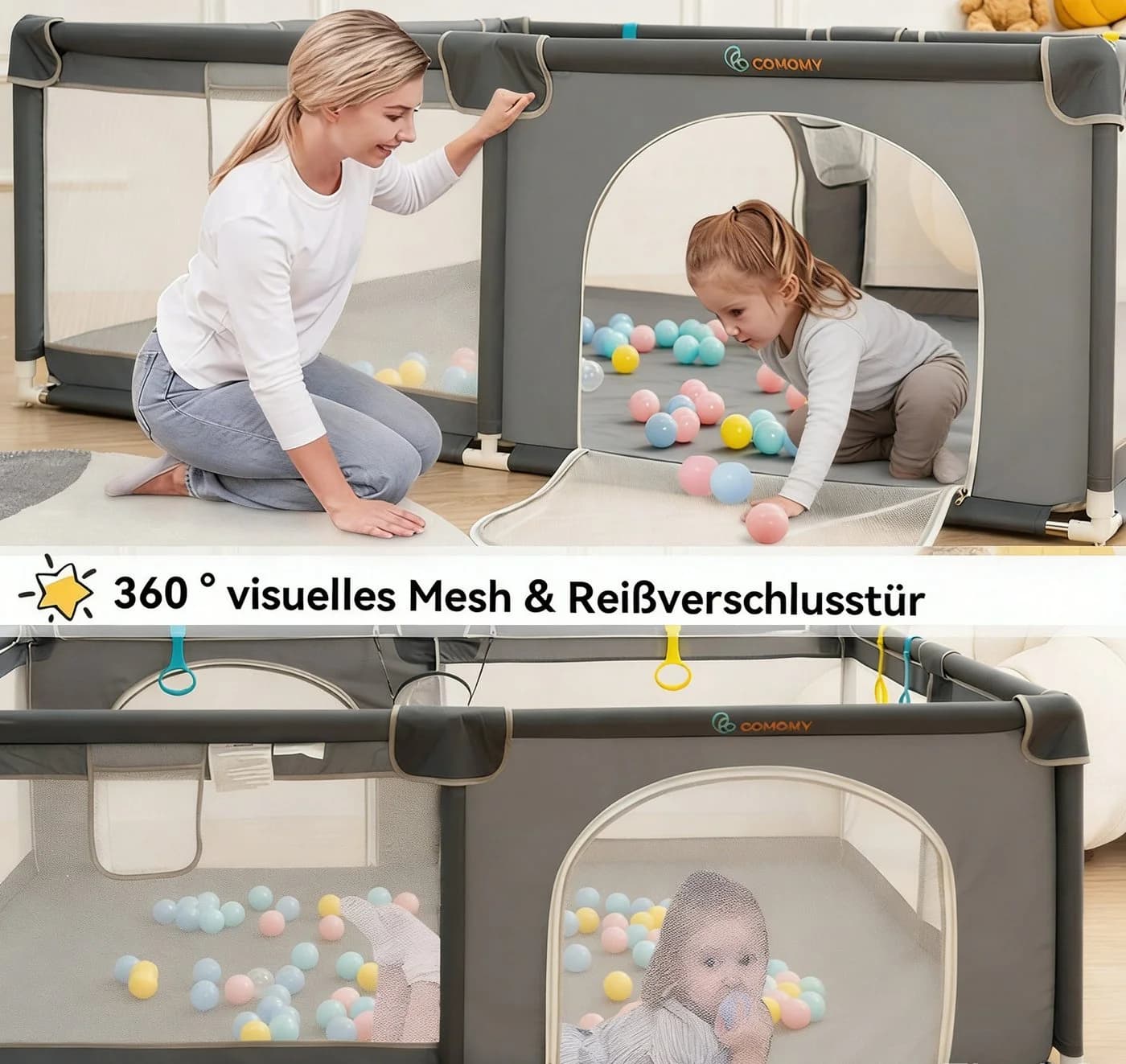 Comomy Laufgitter Kinder Absperrgitter Spielgitter Krabbelgitter mit bunten Kugeln - Bild 4