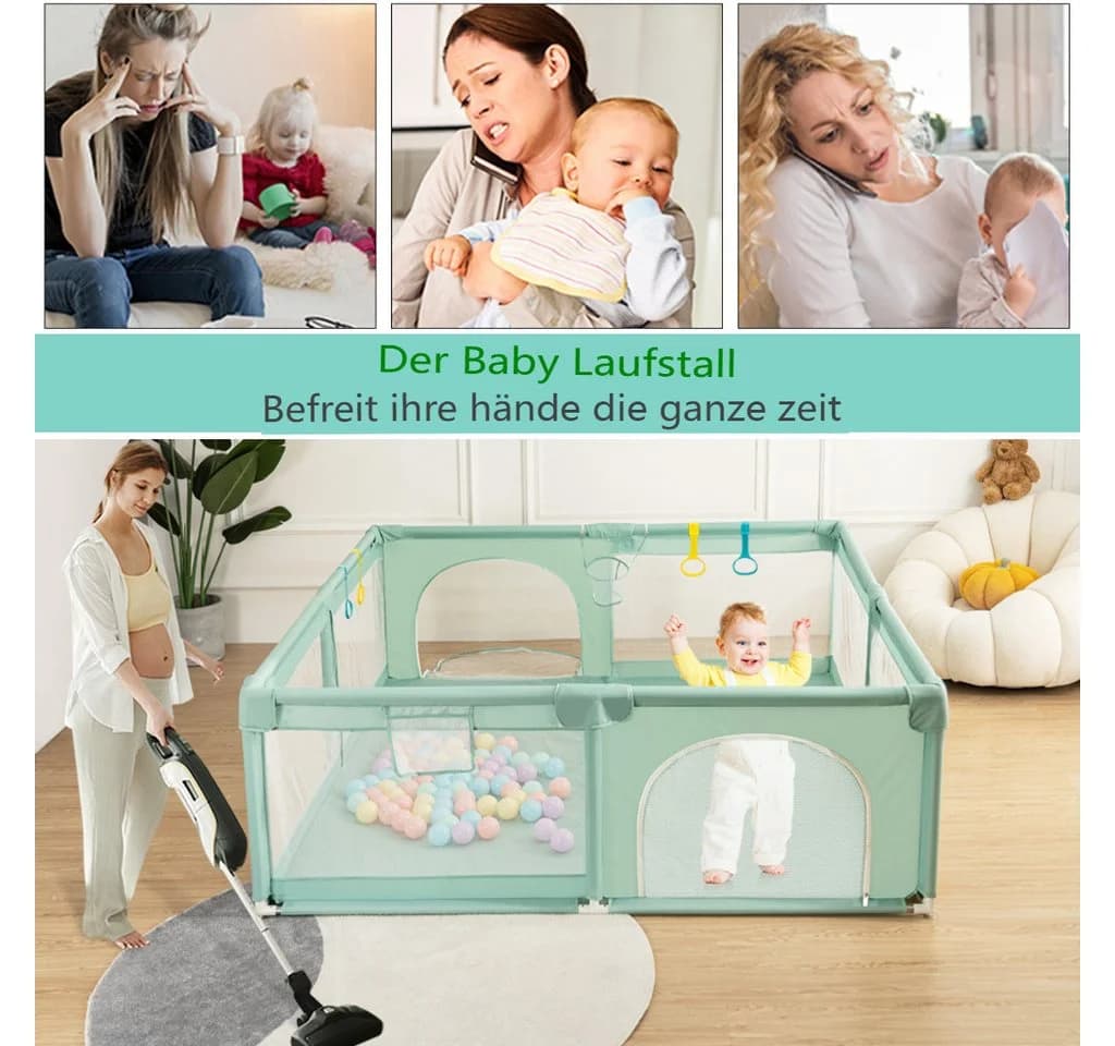 Comomy Laufgitter Baby Spielzaun Grün 200x160cm mit Zubehör
