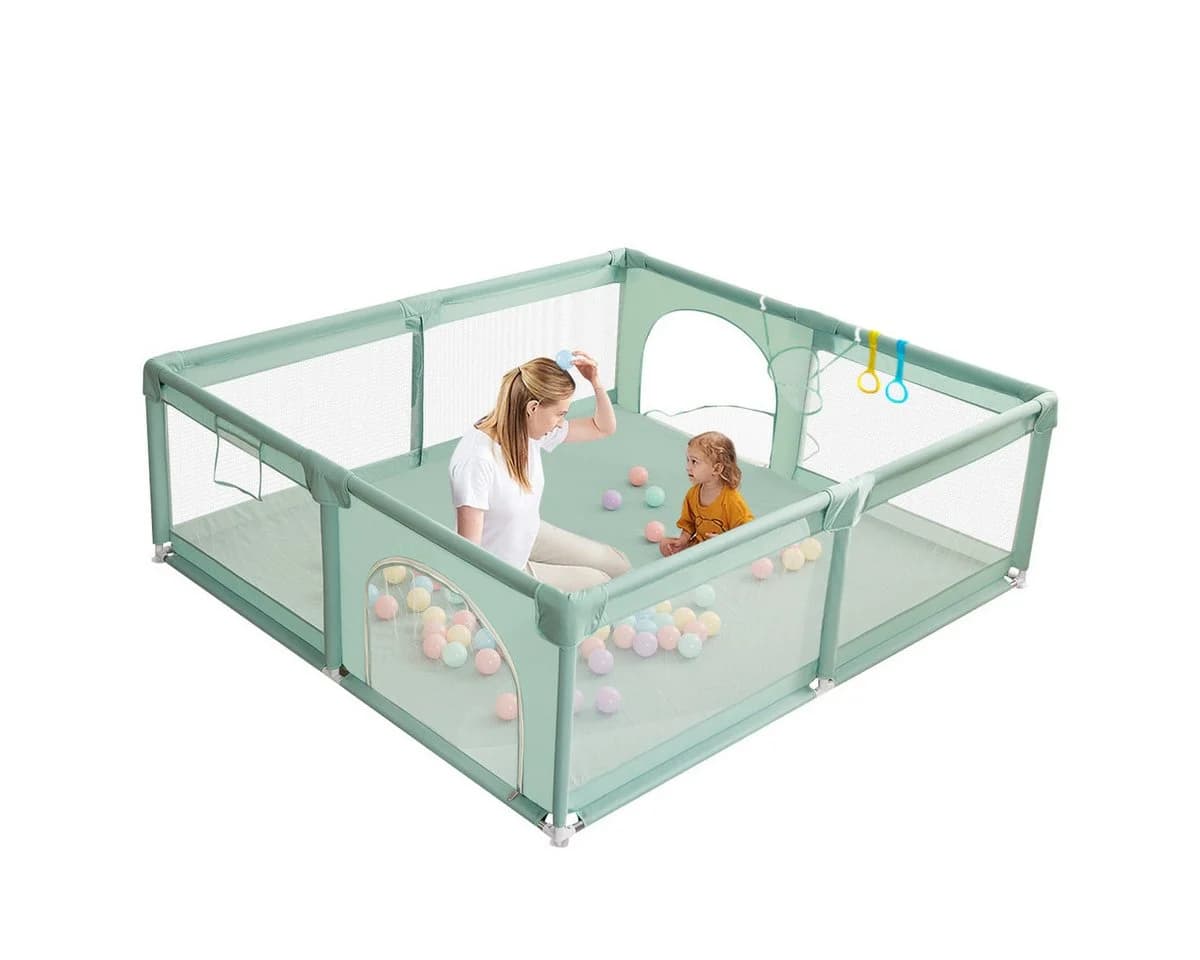 Comomy Laufgitter Baby Spielzaun Grün 200x160cm mit Zubehör - Bild 2