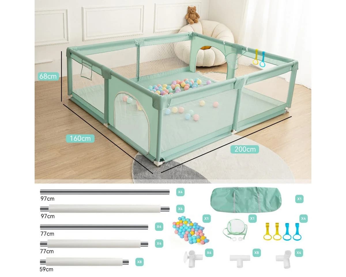 Comomy Laufgitter Baby Spielzaun Grün 200x160cm mit Zubehör - Bild 5