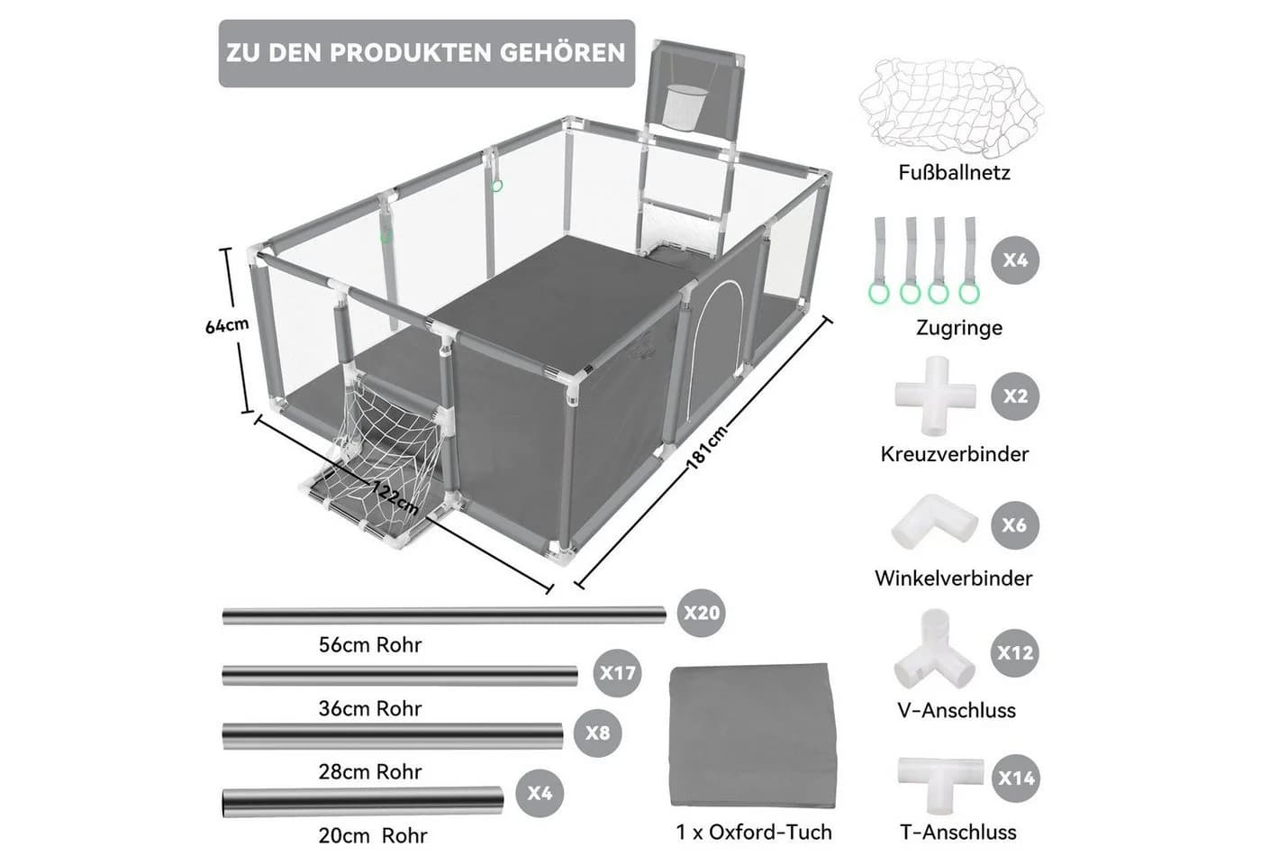 Comomy Laufstall Baby Schutzgitter mit Basketball und Fußball-Netz - Bild 5