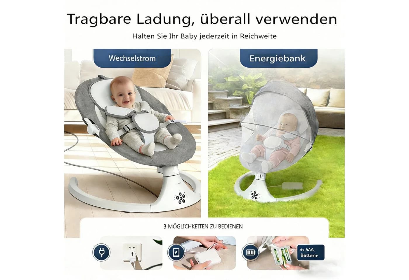 Insma Elektrische Babyschaukel 5 Gang mit Bluetooth und Fernbedienung - Bild 3