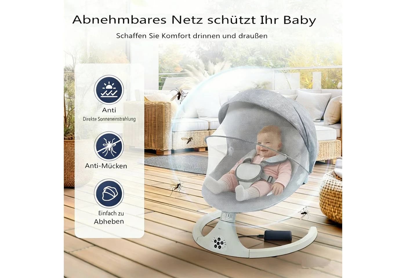 Insma Elektrische Babyschaukel 5 Gang mit Bluetooth und Fernbedienung - Bild 5