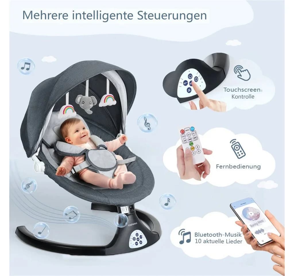Insma Babyschaukel 5 Gang Elektrische Bluetooth-Babywippe mit 10 Liedern und Fernbedienung