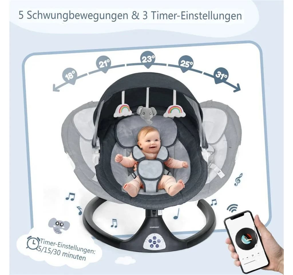 Insma Babyschaukel 5 Gang Elektrische Bluetooth-Babywippe mit 10 Liedern und Fernbedienung - Bild 4