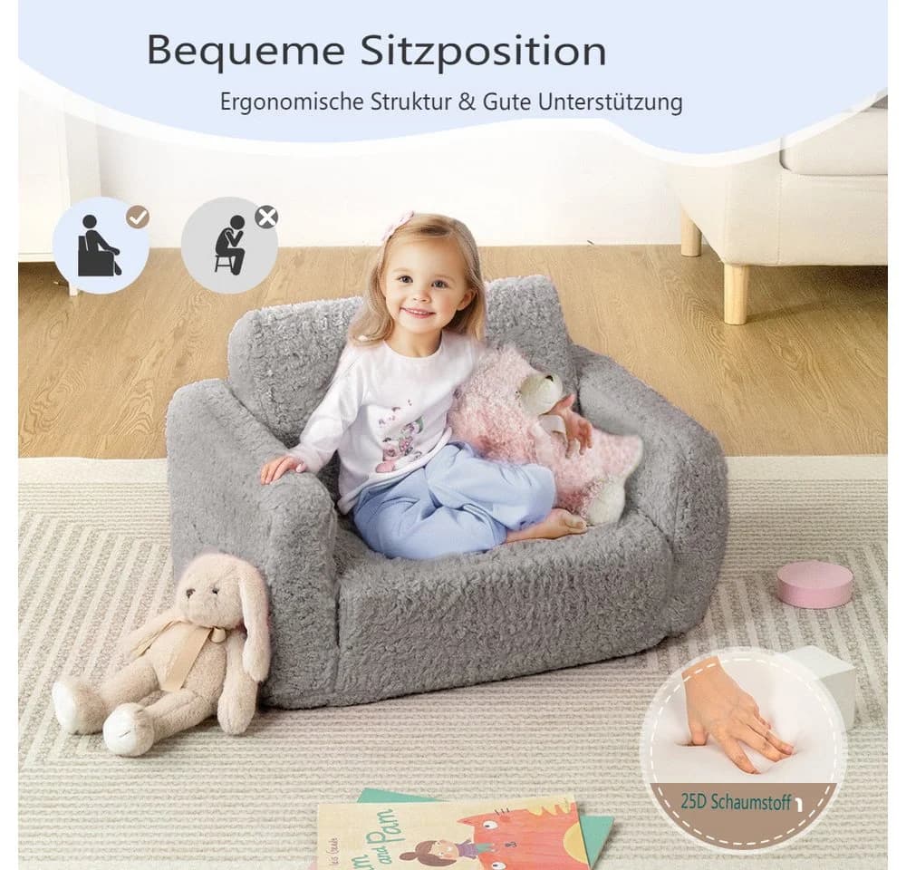 Insma Kindersofa Klappbar Grau 2-in-1 Schlafsofa mit Griff - Bild 3