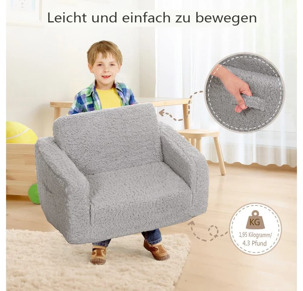 Insma Kindersofa Klappbar Grau 2-in-1 Schlafsofa mit Griff - Bild 5