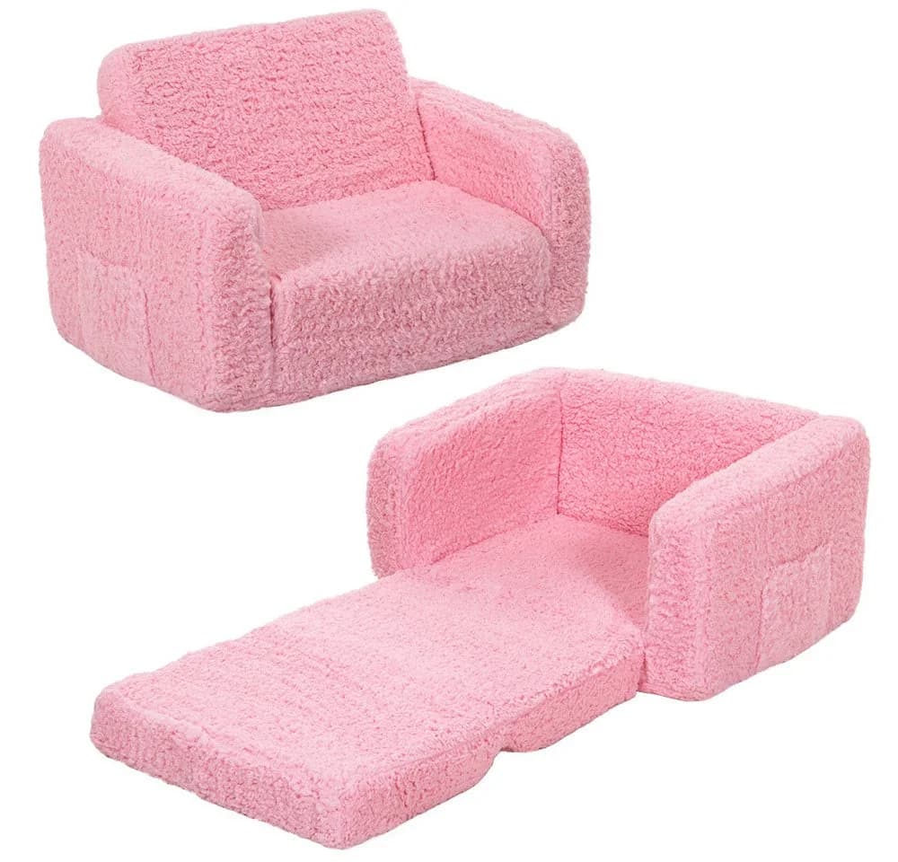 Insma Kindersofa Klappbar 2 in 1 Schlafsofa Rosa mit Seitentasche - Bild 2