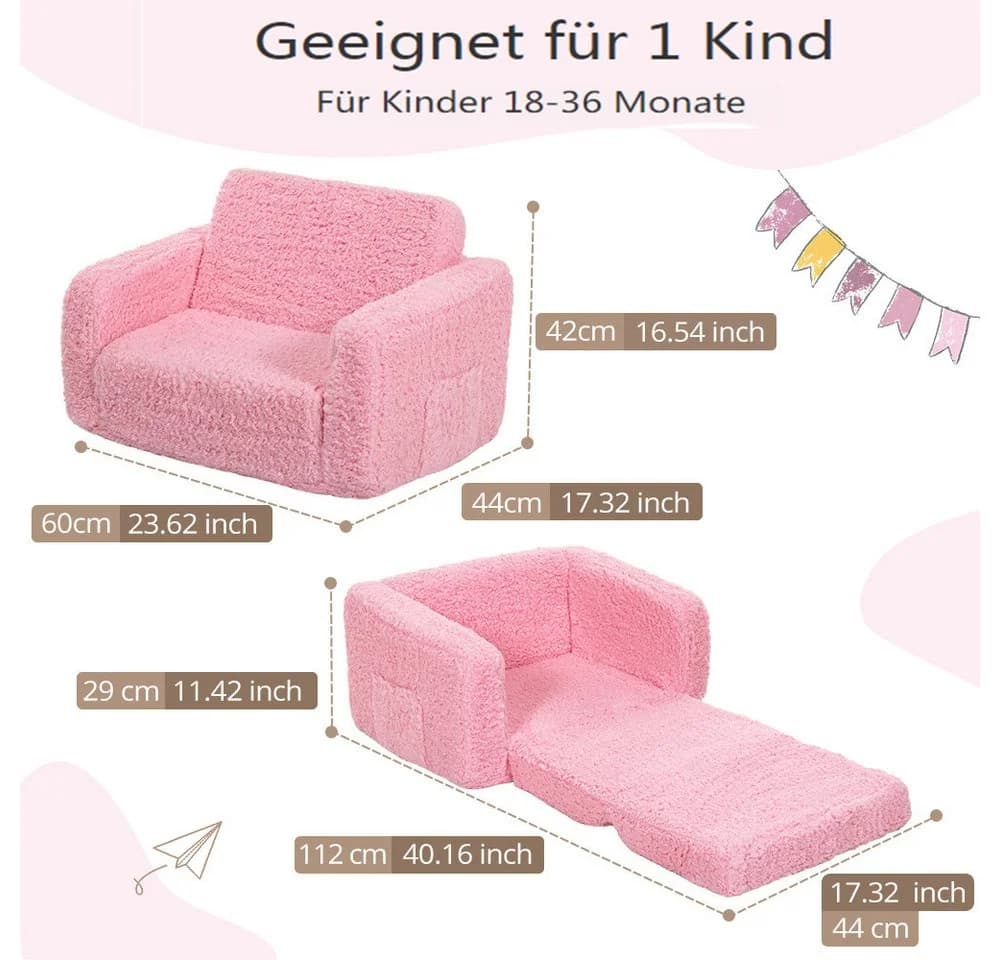 Insma Kindersofa Klappbar 2 in 1 Schlafsofa Rosa mit Seitentasche - Bild 4