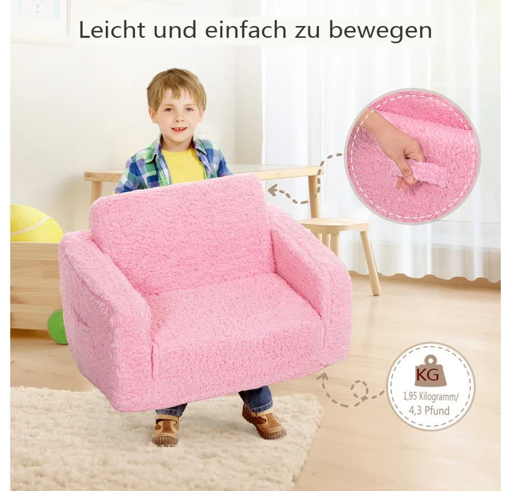 Insma Kindersofa Klappbar 2 in 1 Schlafsofa Rosa mit Seitentasche - Bild 5