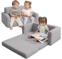 CAVEEN Kindersofa 2-in-1 Schlafsofa Grau mit Seitentaschen Bild 2