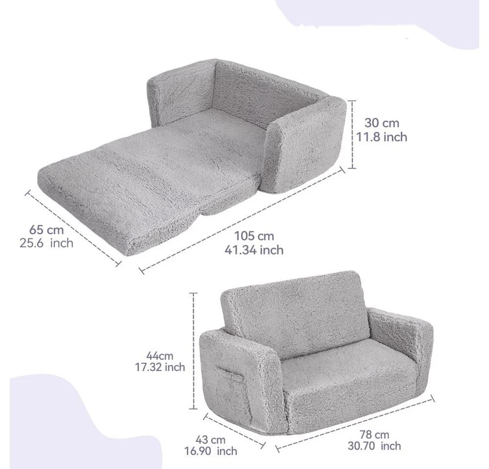 CAVEEN Kindersofa 2-in-1 Schlafsofa Grau mit Seitentaschen - Bild 4