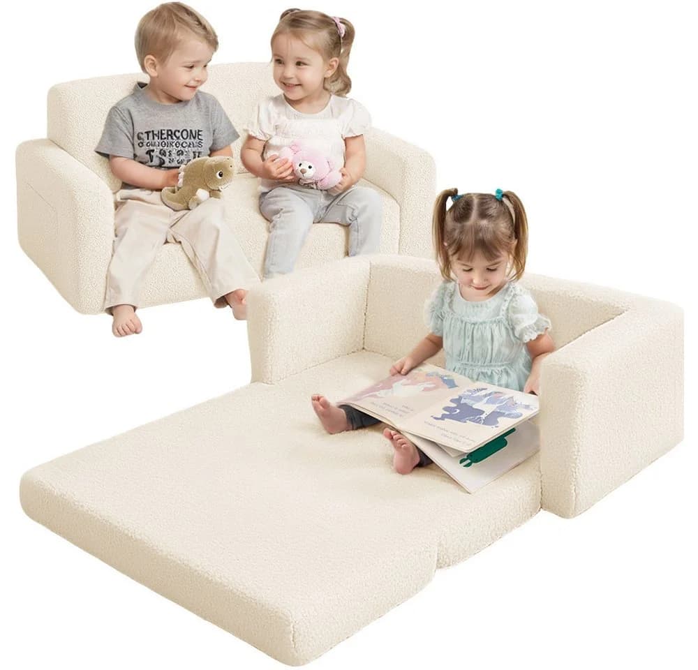 CAVEEN Kindersofa 2-in-1 Beige mit Seitentaschen - Bild 2