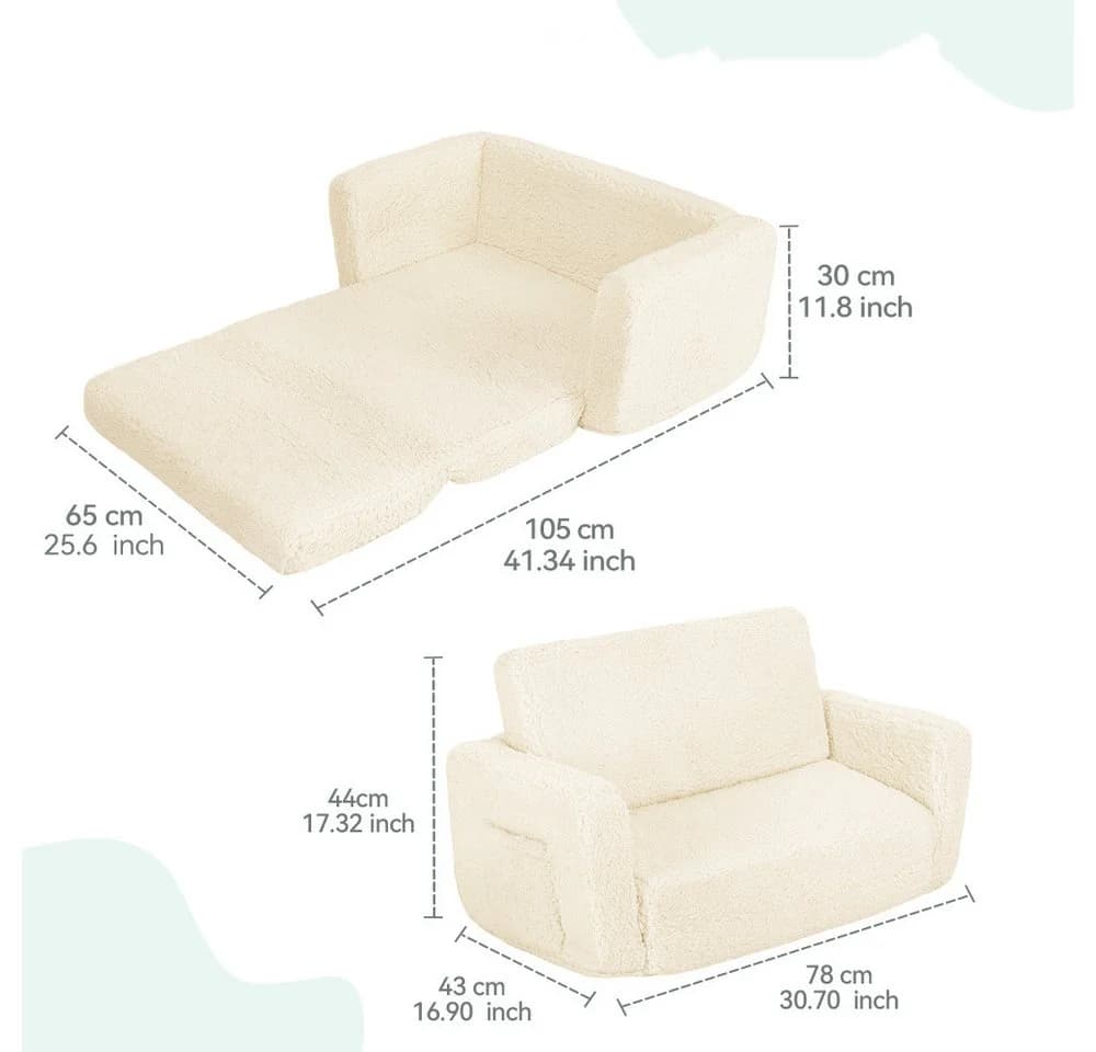 CAVEEN Kindersofa 2-in-1 Beige mit Seitentaschen - Bild 4