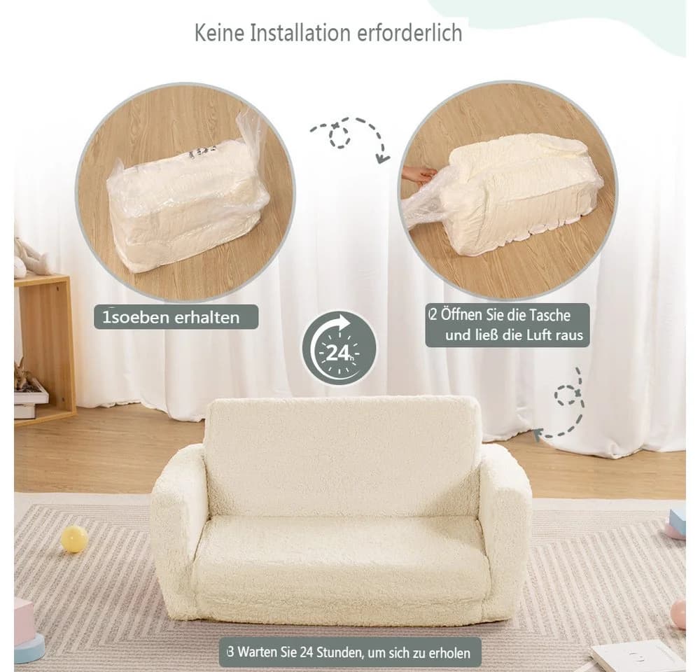 CAVEEN Kindersofa 2-in-1 Beige mit Seitentaschen - Bild 5