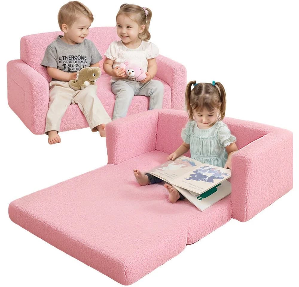 CAVEEN Kindersofa 2-in-1 Rosa Faltbar mit Liegefläche - Bild 2