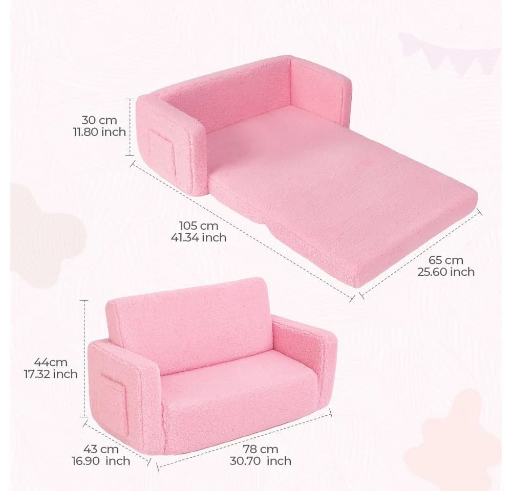 CAVEEN Kindersofa 2-in-1 Rosa Faltbar mit Liegefläche - Bild 4