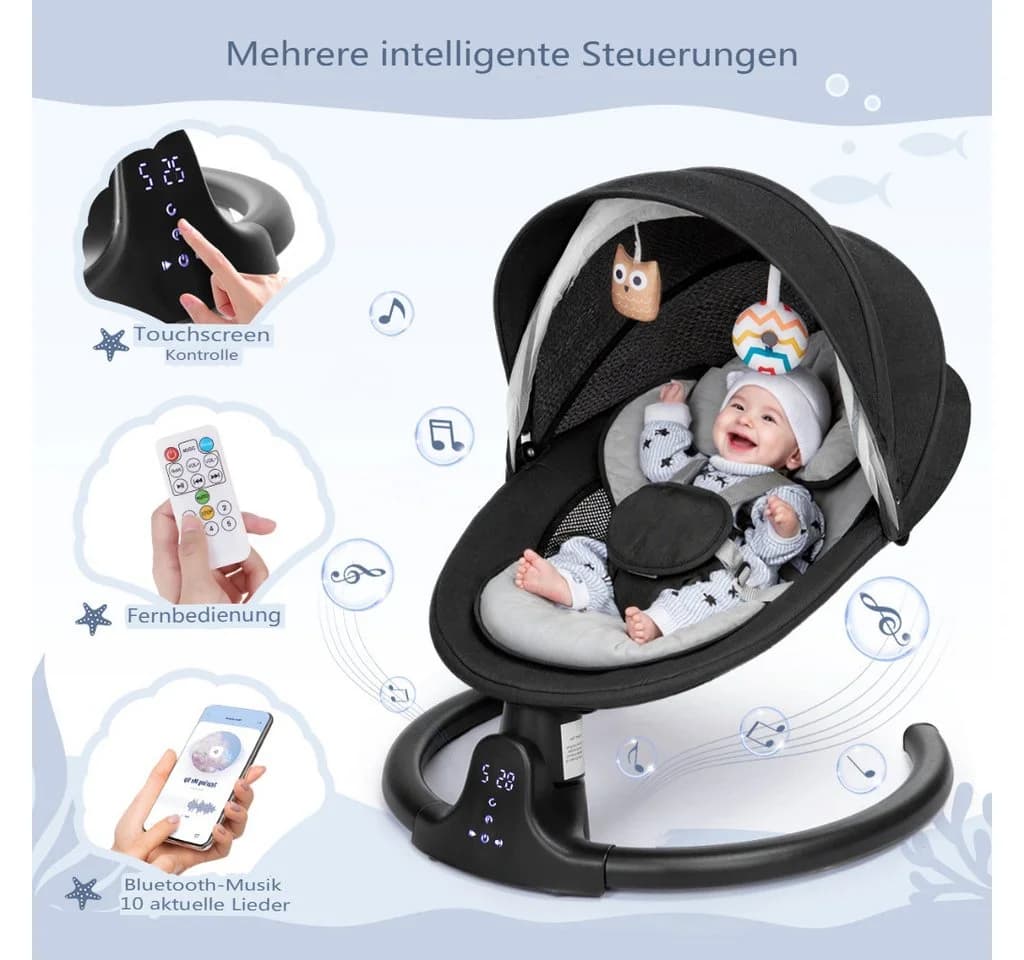 Insma Babywippe elektrisch Babyschaukel 5 Gang Bluetooth