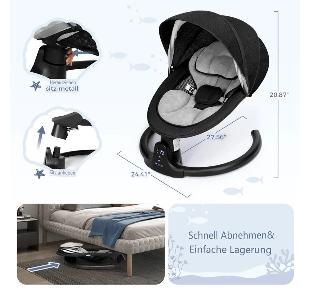 Insma Babywippe elektrisch Babyschaukel 5 Gang Bluetooth - Bild 3