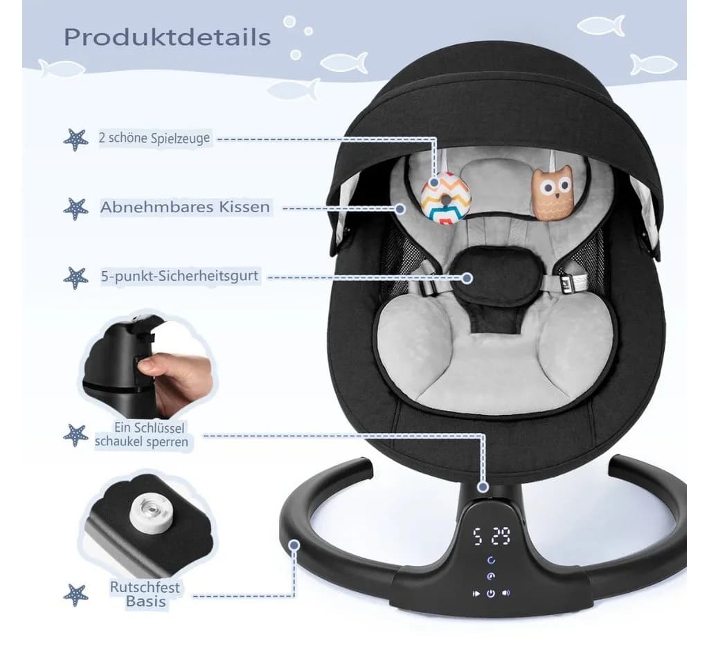 Insma Babywippe elektrisch Babyschaukel 5 Gang Bluetooth - Bild 5