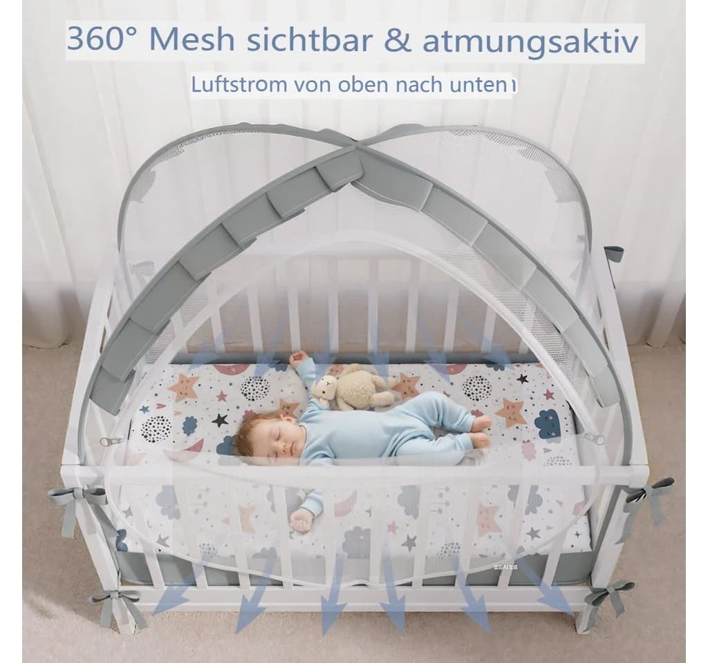 CAVEEN Betthimmel Moskitonetz für Babybett faltbar Insektenschutz