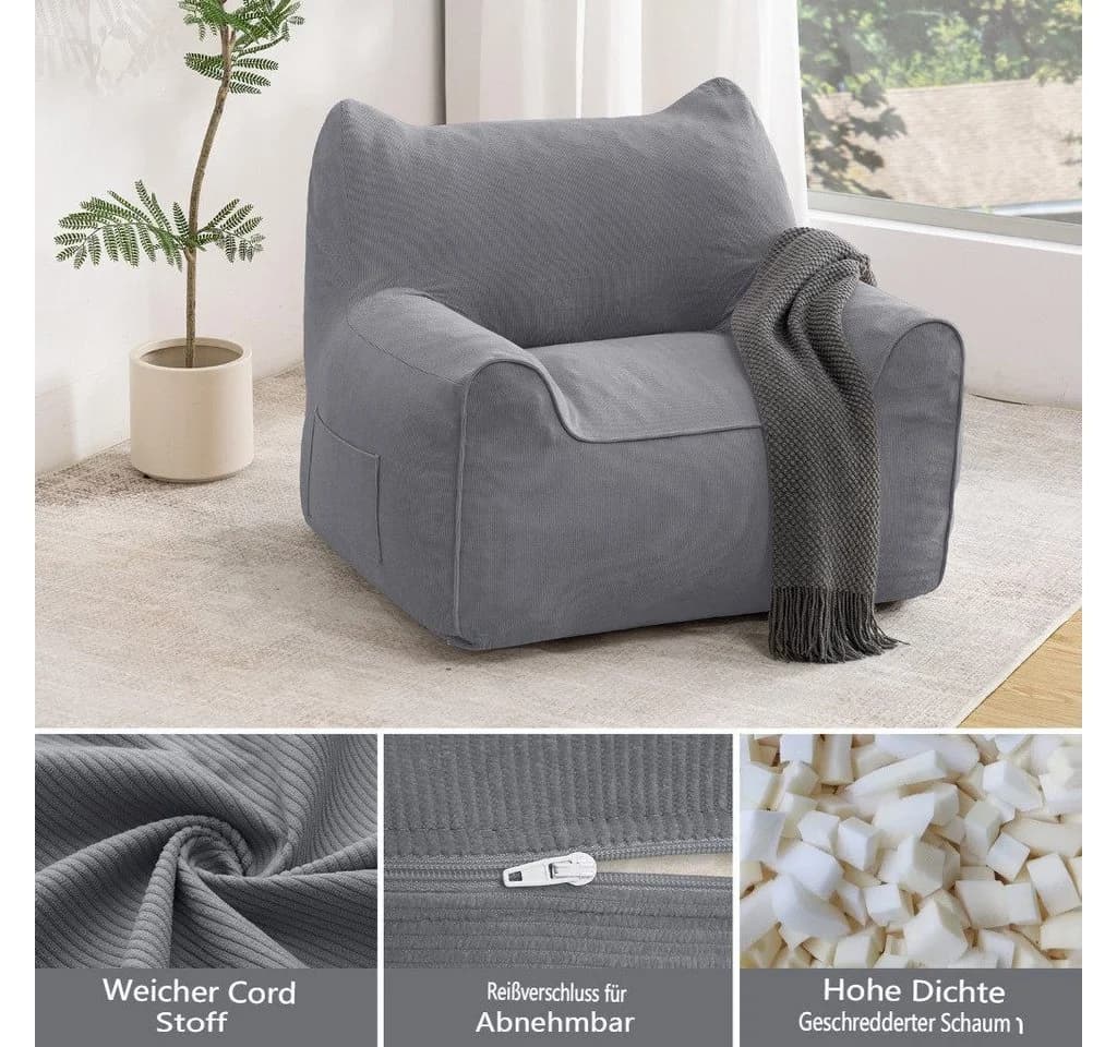 MECO Sitzsack mit Katzenohren Grau Cord - Bild 4