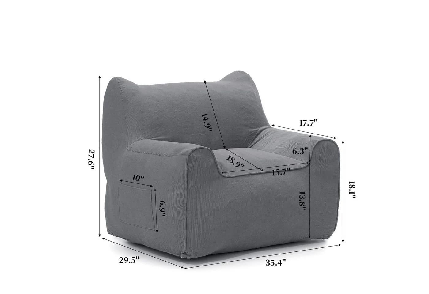 MECO Sitzsack mit Katzenohren Grau Cord - Bild 5