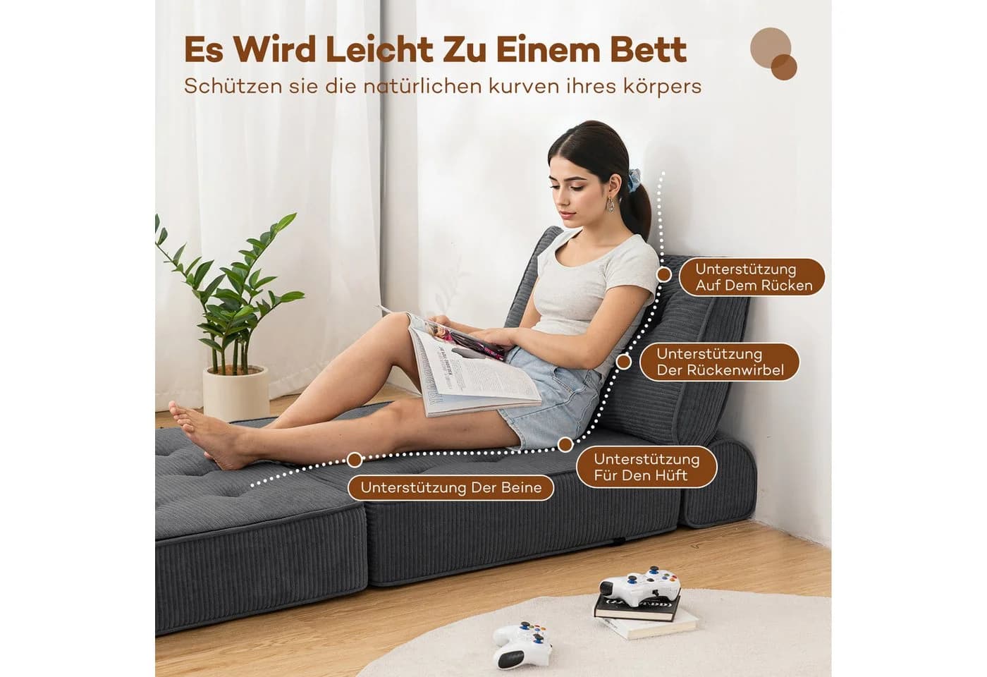 MECO Schlafsofa Klappsofa Cordstoff Vollschaum-Polsterung - Bild 3