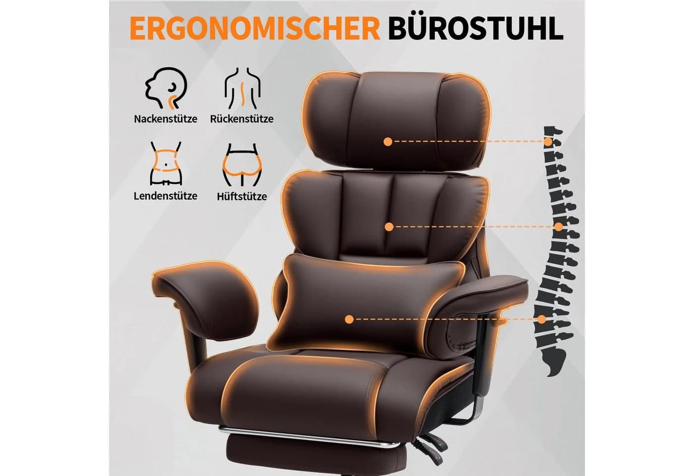 Hoffree Bürostuhl Ergonomisch Gaming-Stuhl Kunstleder Verstellbare Kopfstütze - Bild 3