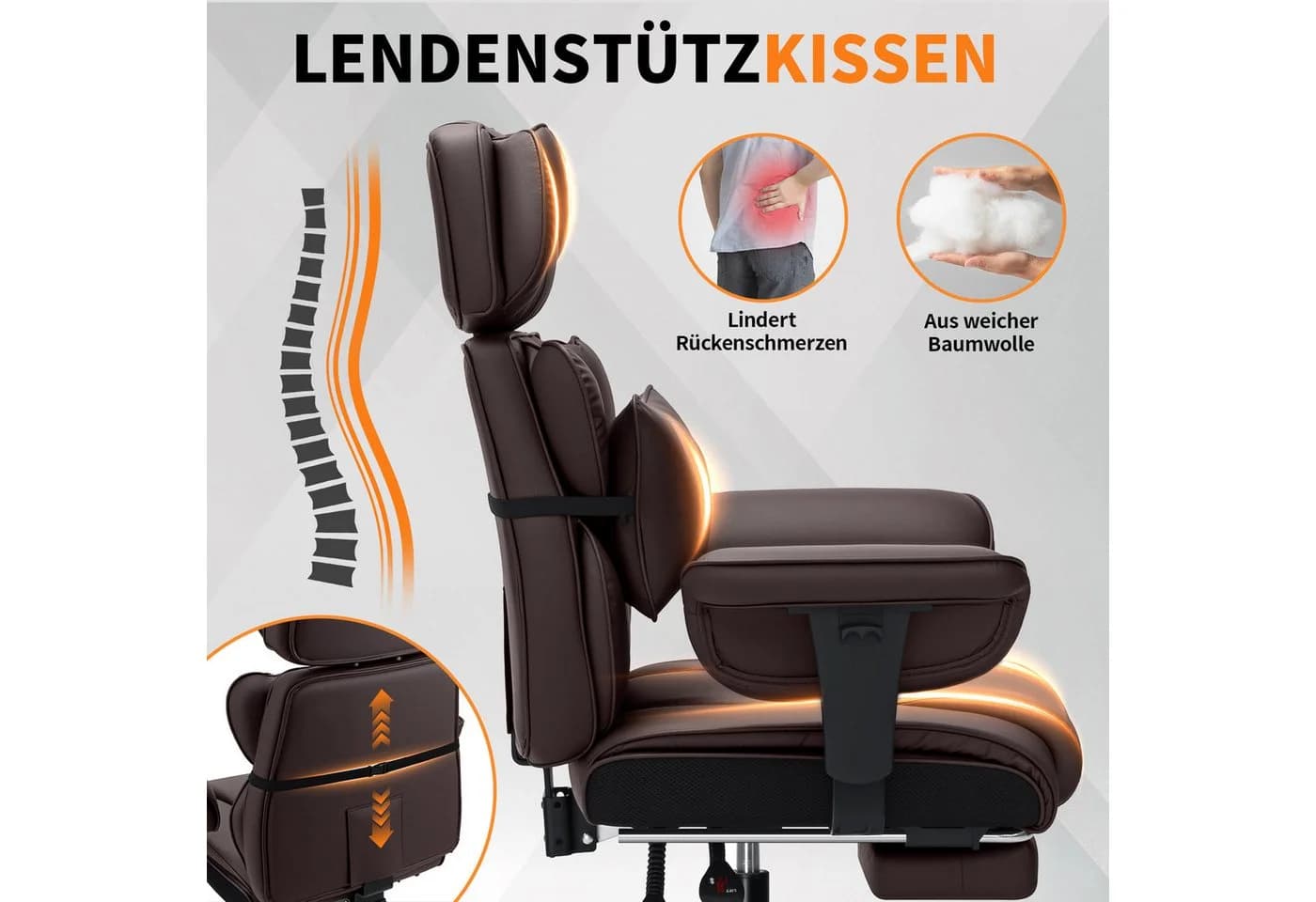 Hoffree Bürostuhl Ergonomisch Gaming-Stuhl Kunstleder Verstellbare Kopfstütze - Bild 4