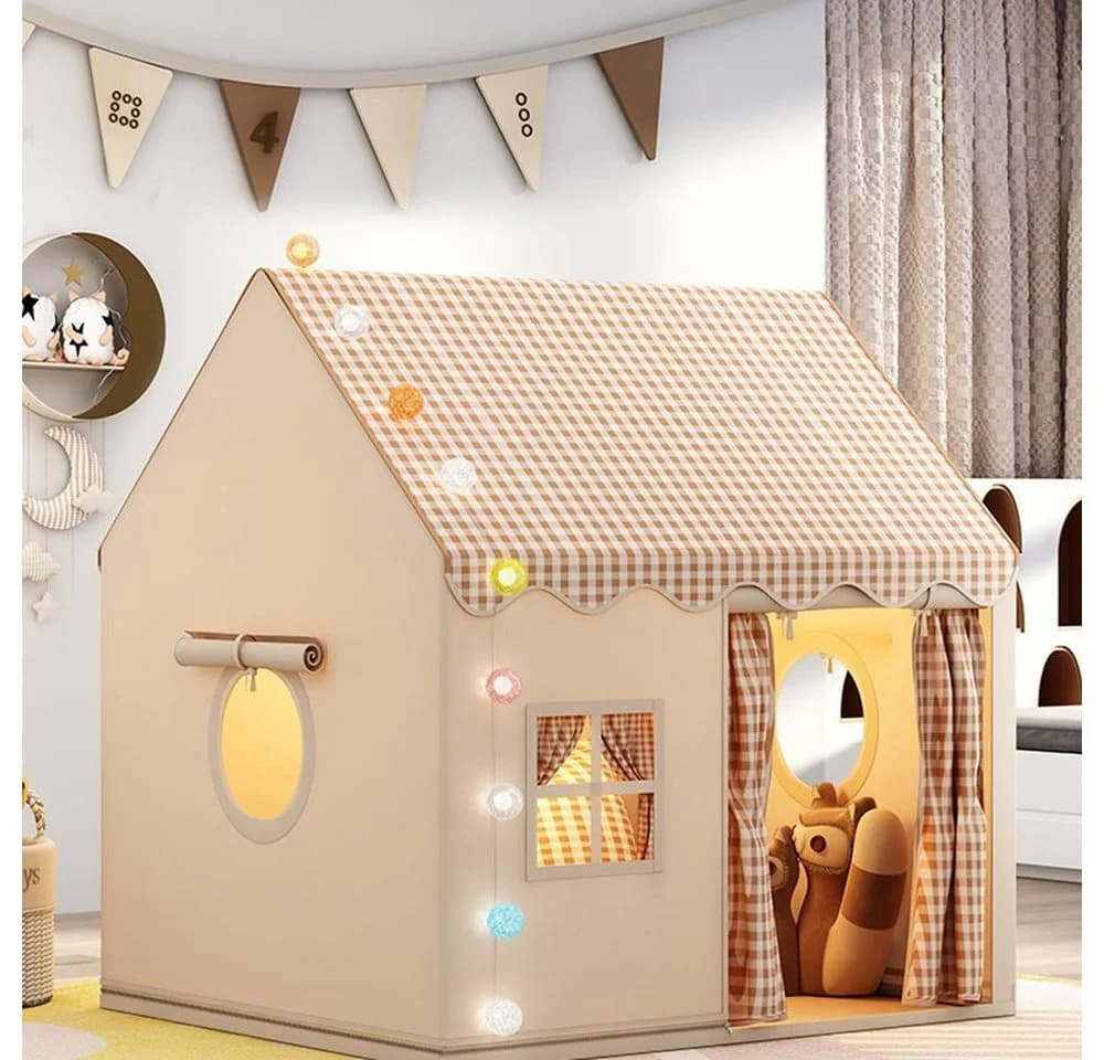 CAVEEN Spielzelt Kinder Spielhaus-Zelt mit LED-Lichterkette Beige - Bild 2