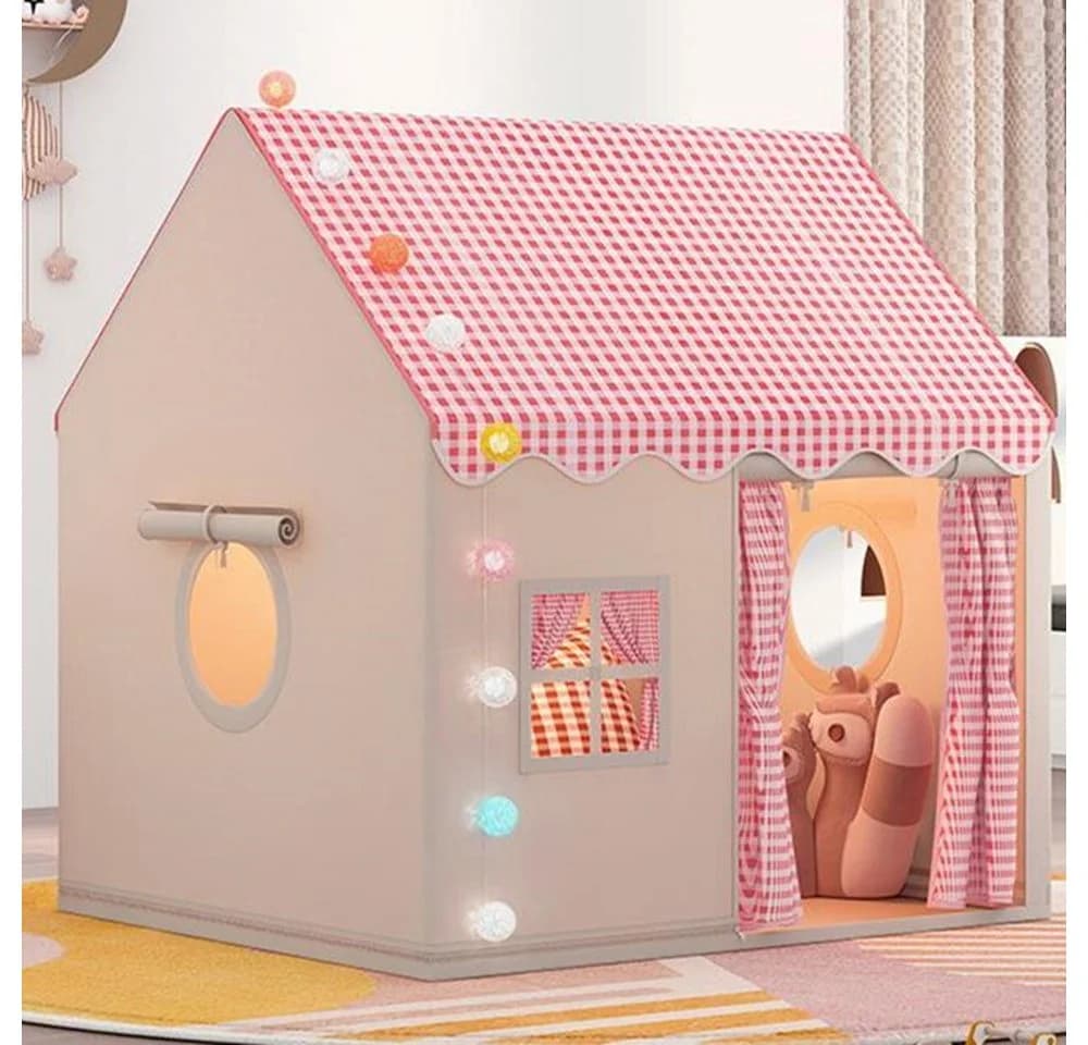 CAVEEN Spielzelt Kinderzelt Rosa mit LED-Lichterkette und Baumwollmatte