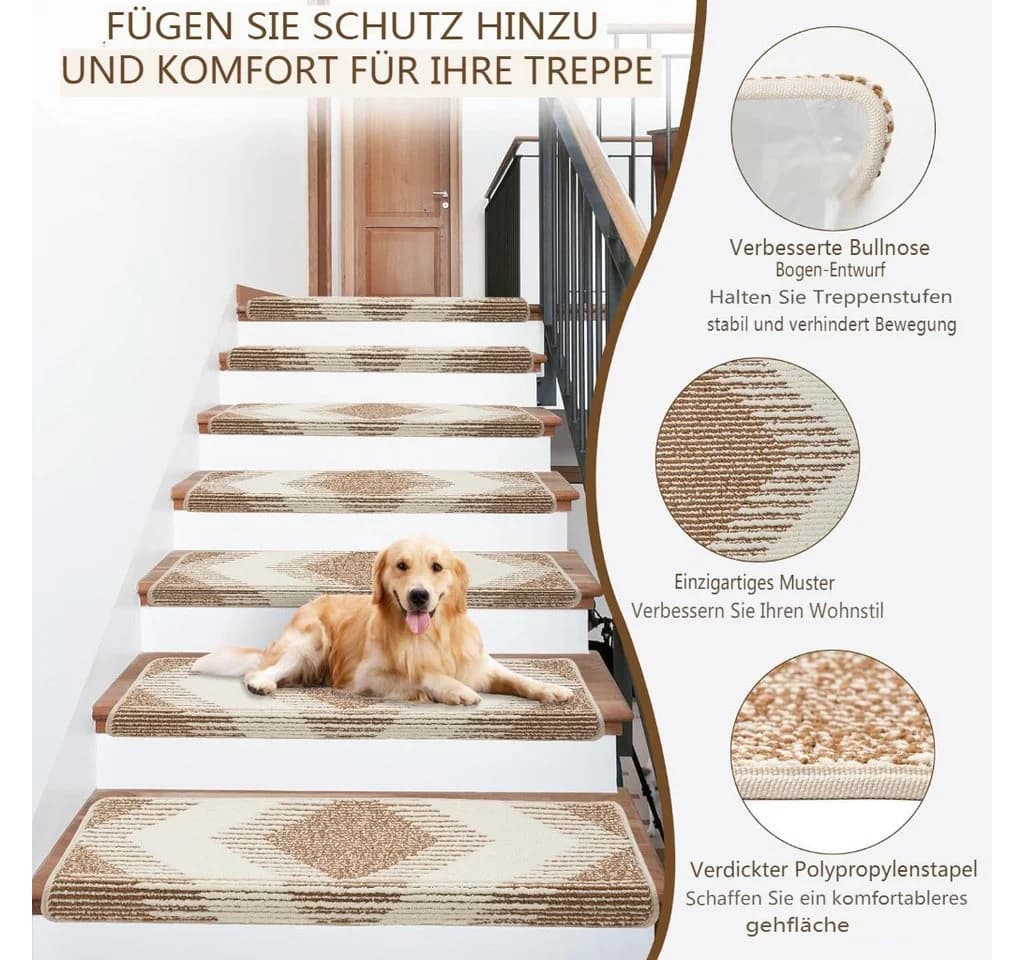 MECO Stufenmatte Rechteckig 0.75 mm Rutschfeste Bullnose Treppenstufenmatten 15er Set Selbstklebend - Bild 3