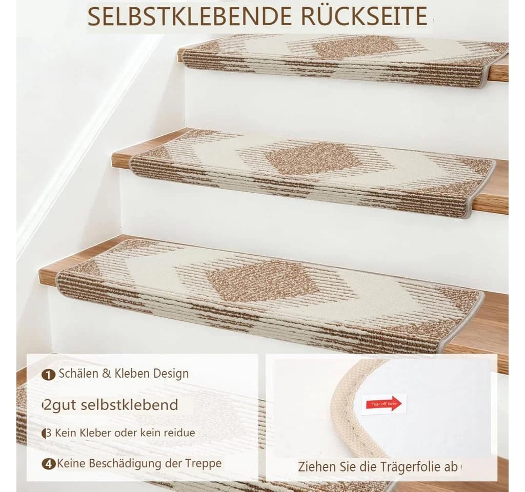 MECO Stufenmatte Rechteckig 0.75 mm Rutschfeste Bullnose Treppenstufenmatten 15er Set Selbstklebend - Bild 5