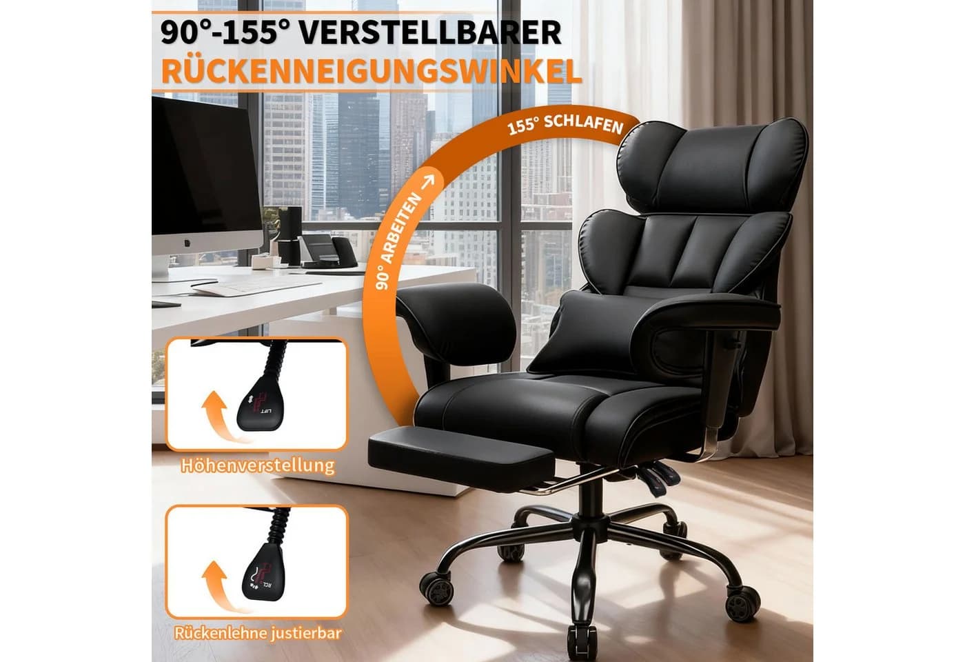 Hoffree Drehstuhl XXL Ergonomischer Bürostuhl Kunstleder - Bild 4