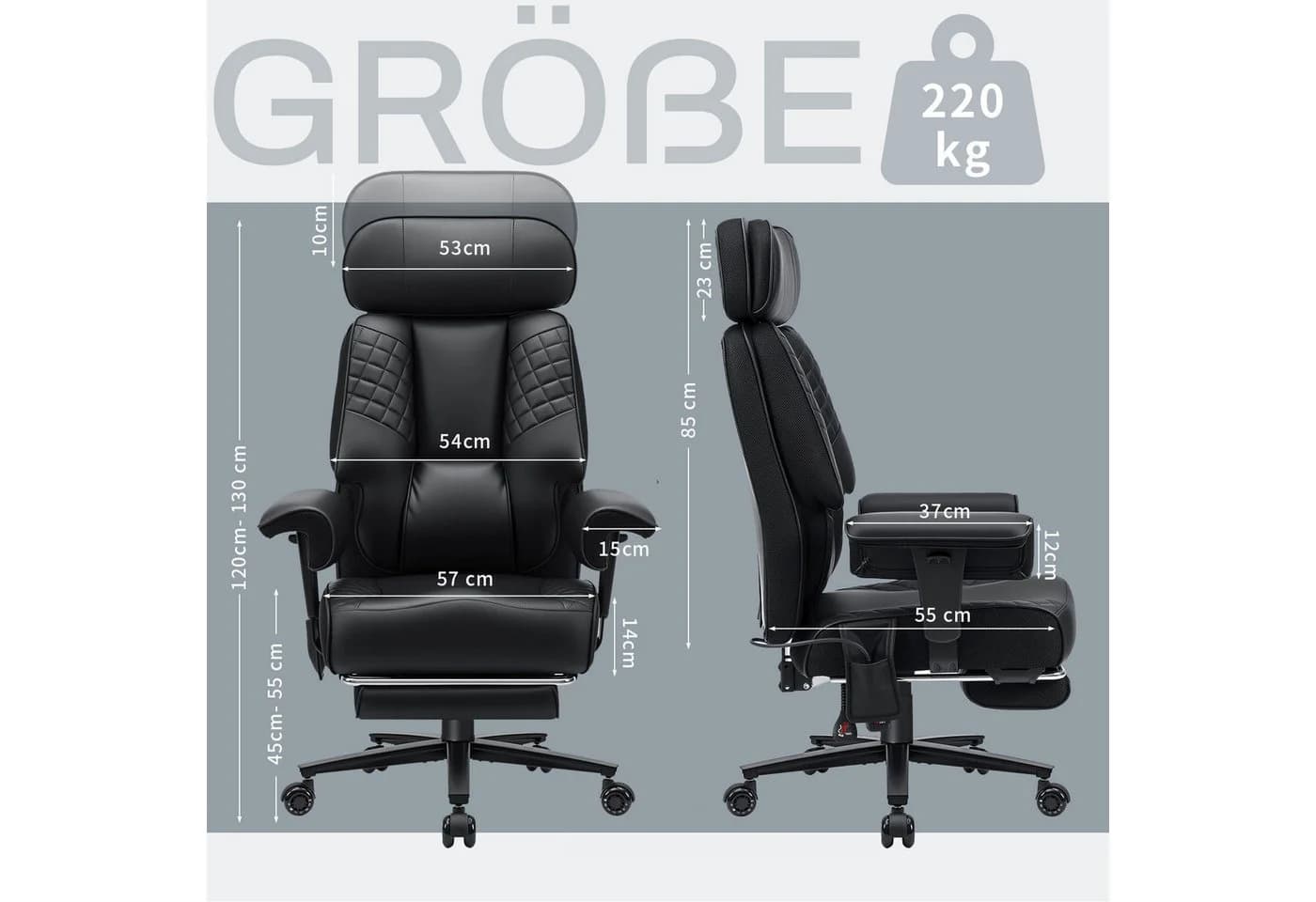 Hoffree Bürostuhl XXL Schwarz Kunstleder 227kg Tragkraft - Bild 5