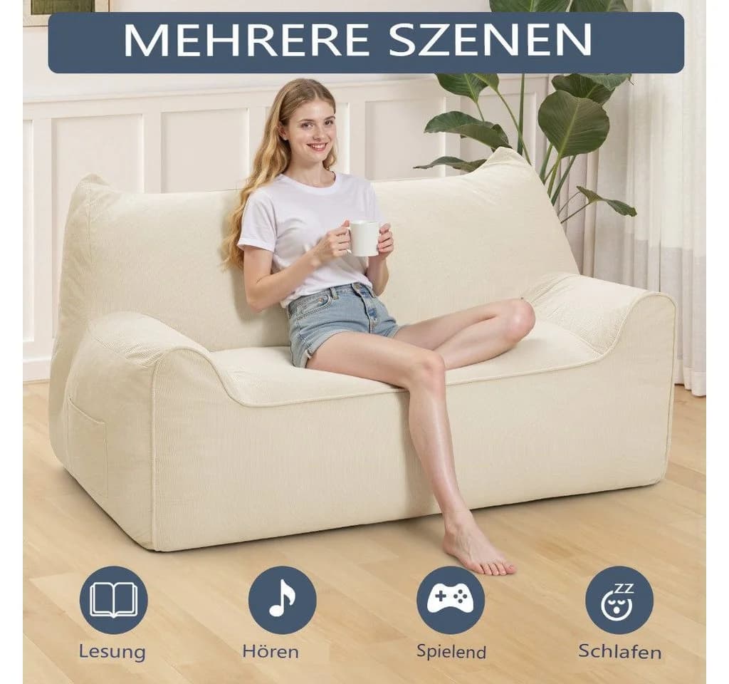 Insma Sitzsack 2-Sitzer Lazy-Sofa Beige Chenille mit Füllung