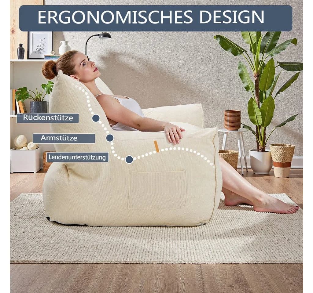 Insma Sitzsack 2-Sitzer Lazy-Sofa Beige Chenille mit Füllung - Bild 3