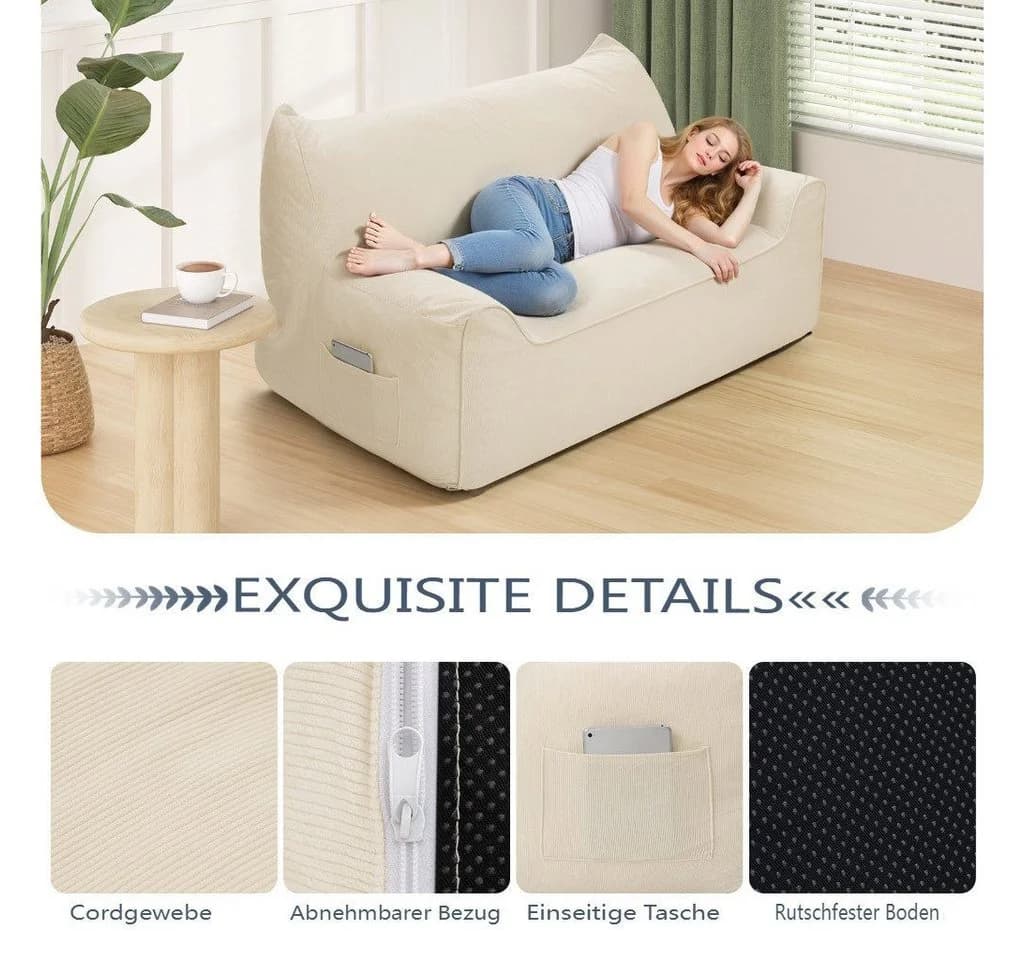 Insma Sitzsack 2-Sitzer Lazy-Sofa Beige Chenille mit Füllung - Bild 4