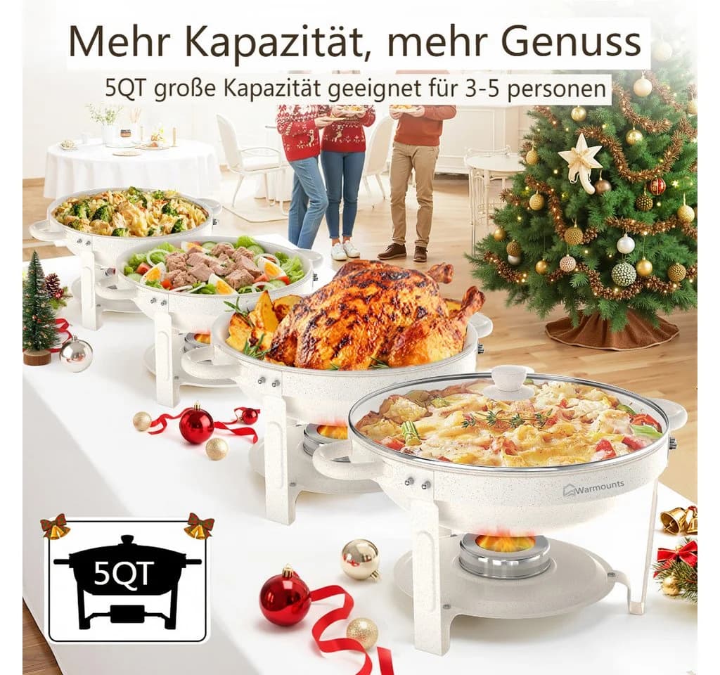 Warmounts Speisenwärmer Set 4-tlg. 5L Weiß Edelstahl