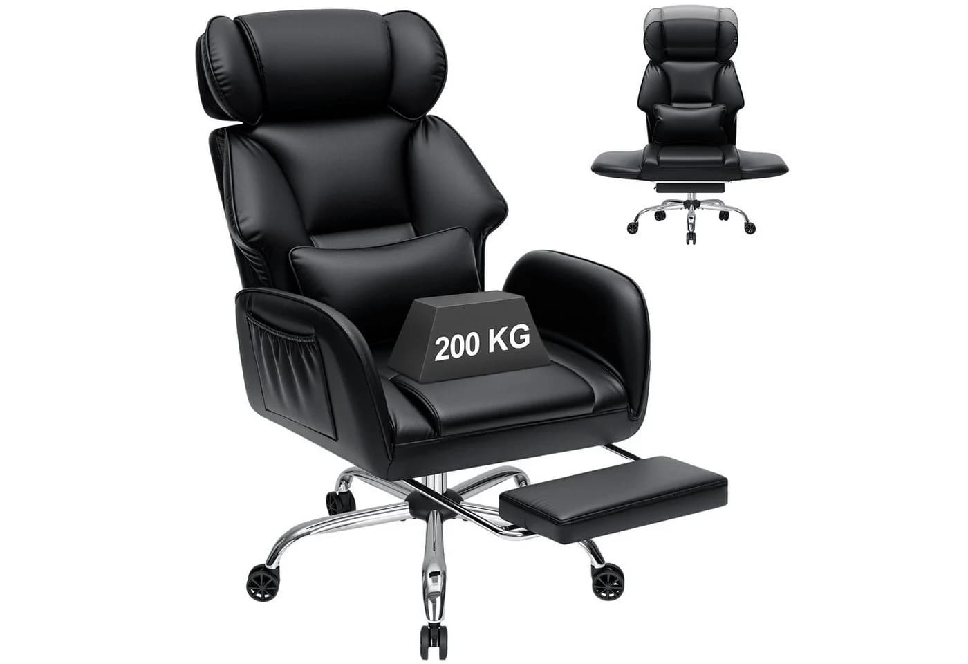 Hoffree Chefsessel Ergonomisch Chenille Schwarz 200kg Belastbar - Bild 2