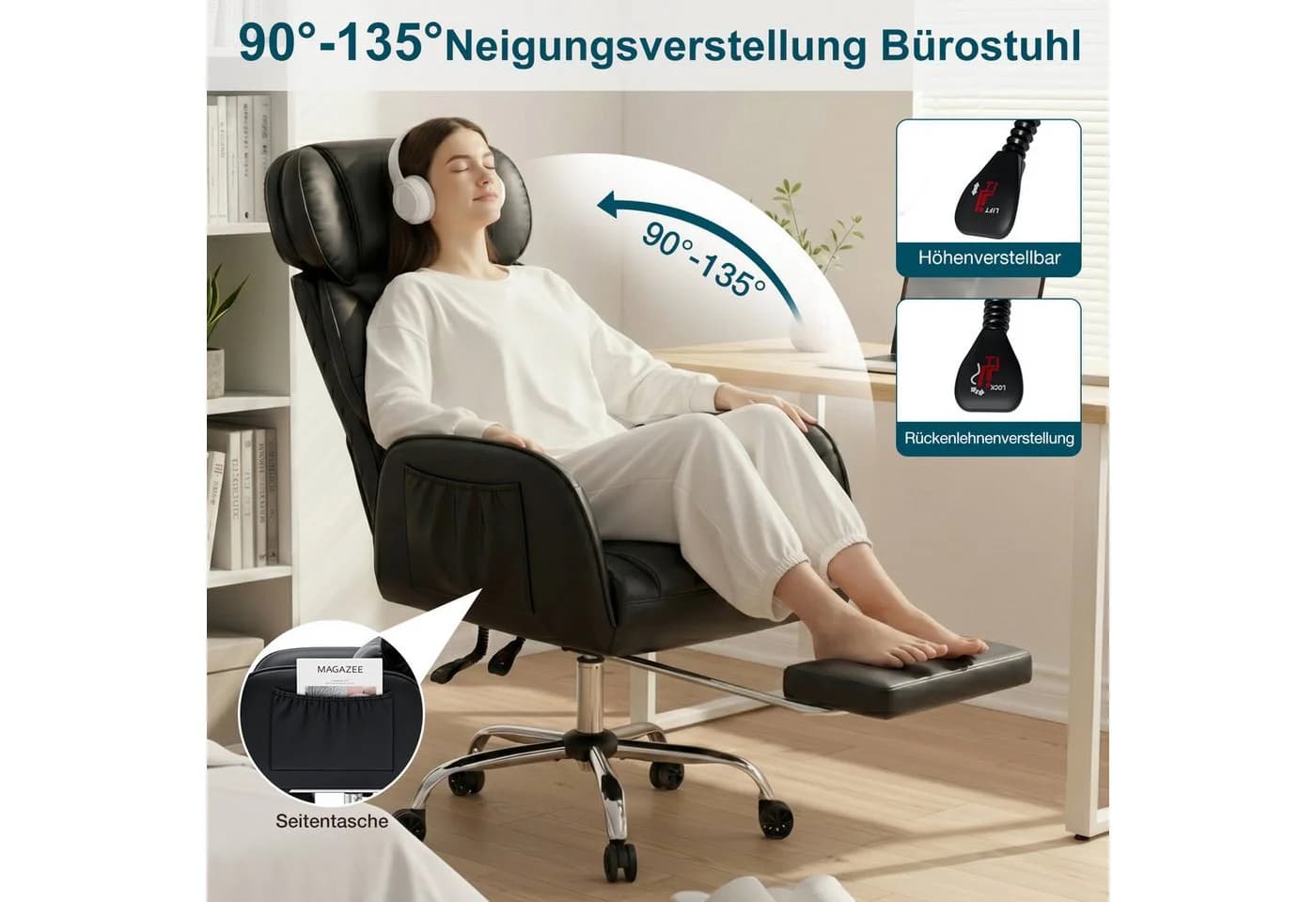 Hoffree Chefsessel Ergonomisch Chenille Schwarz 200kg Belastbar - Bild 4